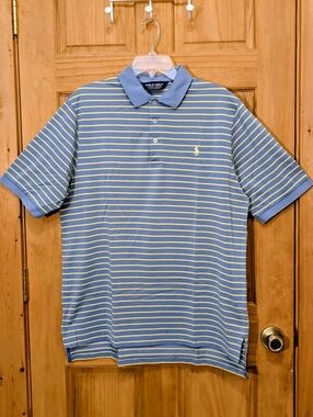 Polo Golf Ralph Lauren Polo Shirt Pima Cotton Blue Striped Mens LG Sports Casual